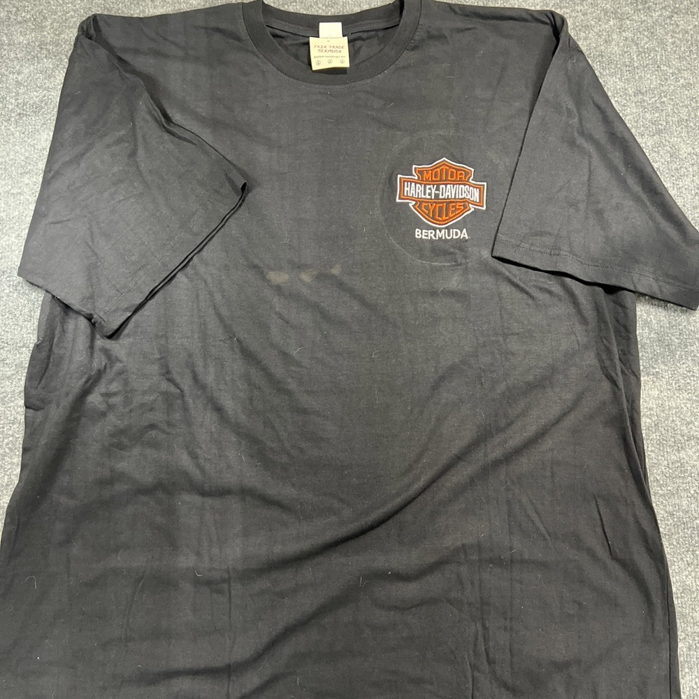 Harley-Davidson Bermuda T-Shirt 3XL Black Destination Biker Tee Flawed - Picture 1 of 5